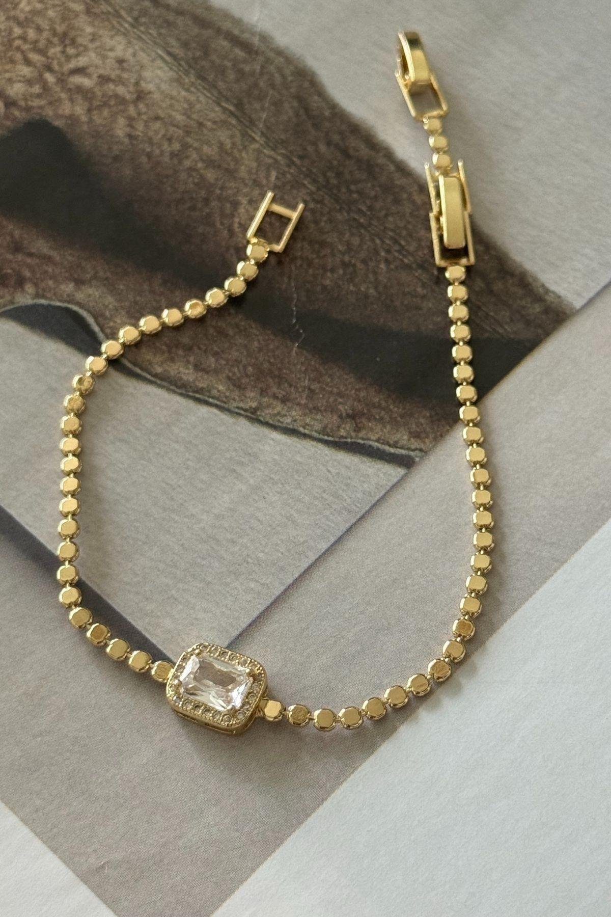 Top Zincirli Kare Tektaş Bileklik