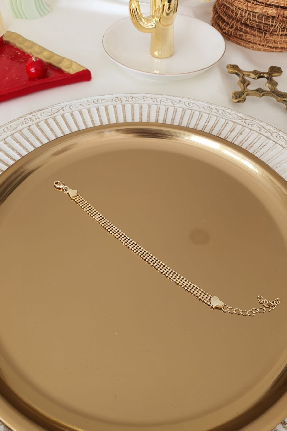 Topçuk Model Örgü Zincir Bileklik Gold