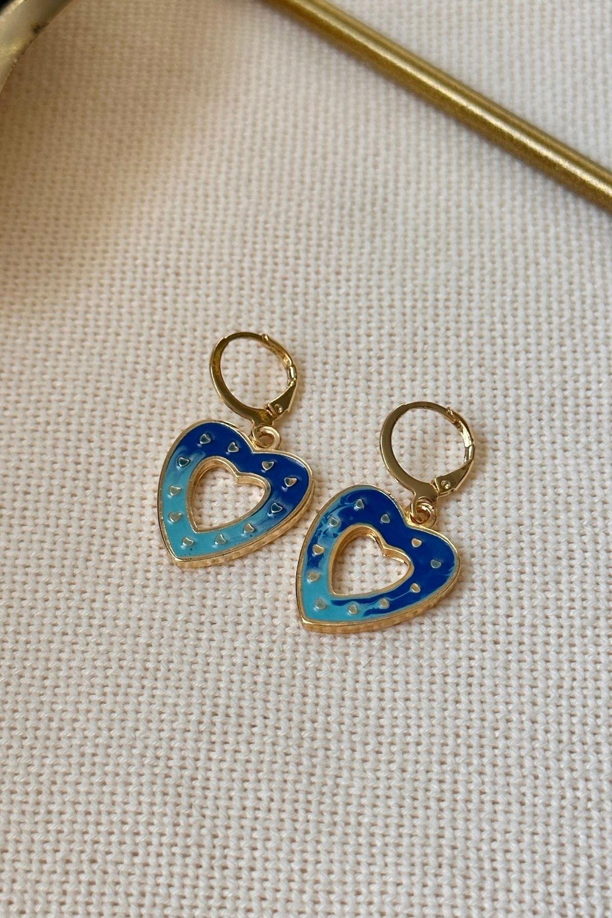 Turkuaz Kalp Detaylı Küpe