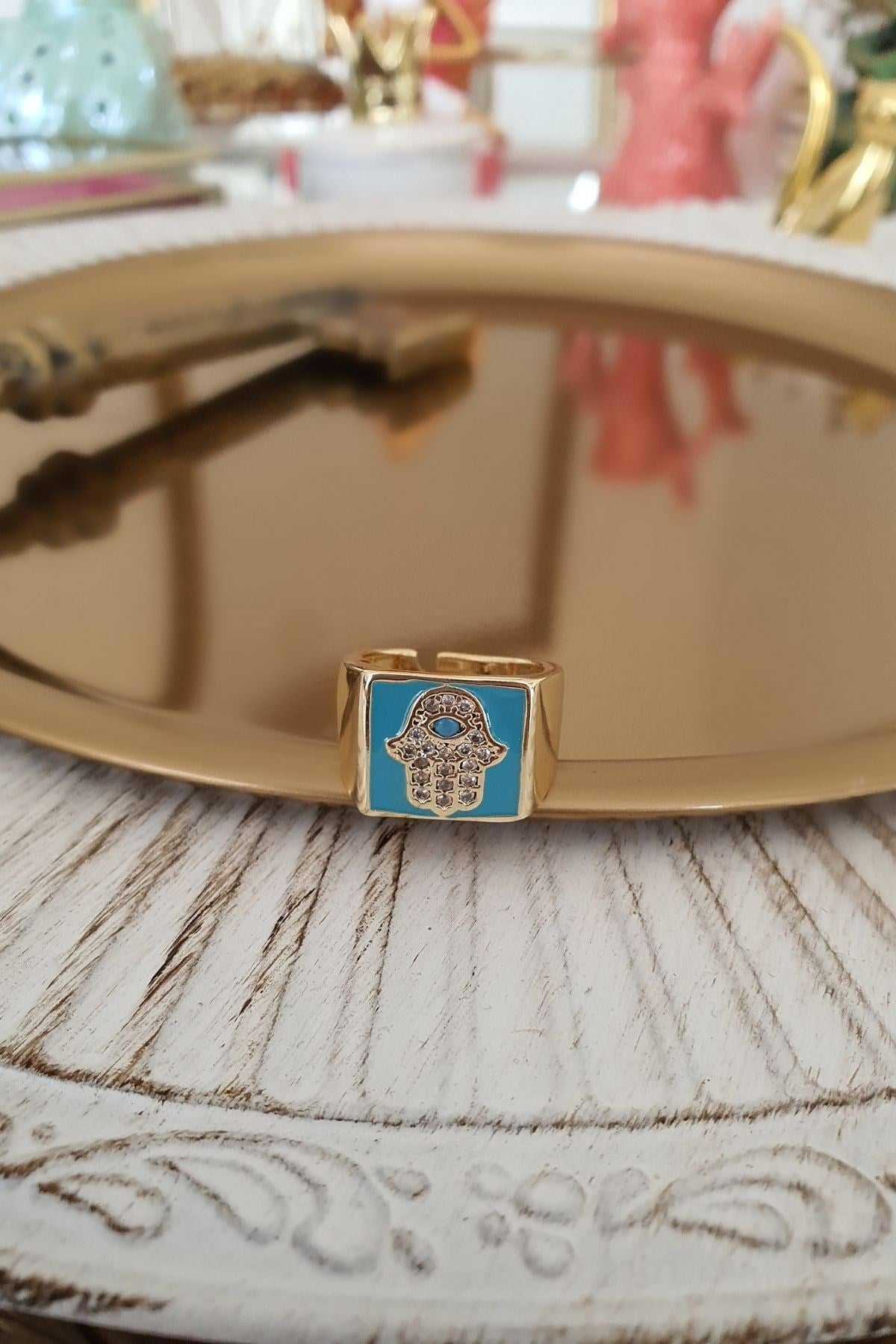 Turkuaz mineli Fatma Ana Eli Model Yüzük Gold