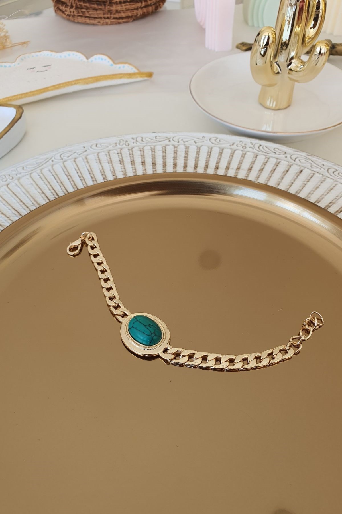 Turkuaz Taşlı Firuze Model Nostalji Model Bileklik Gold