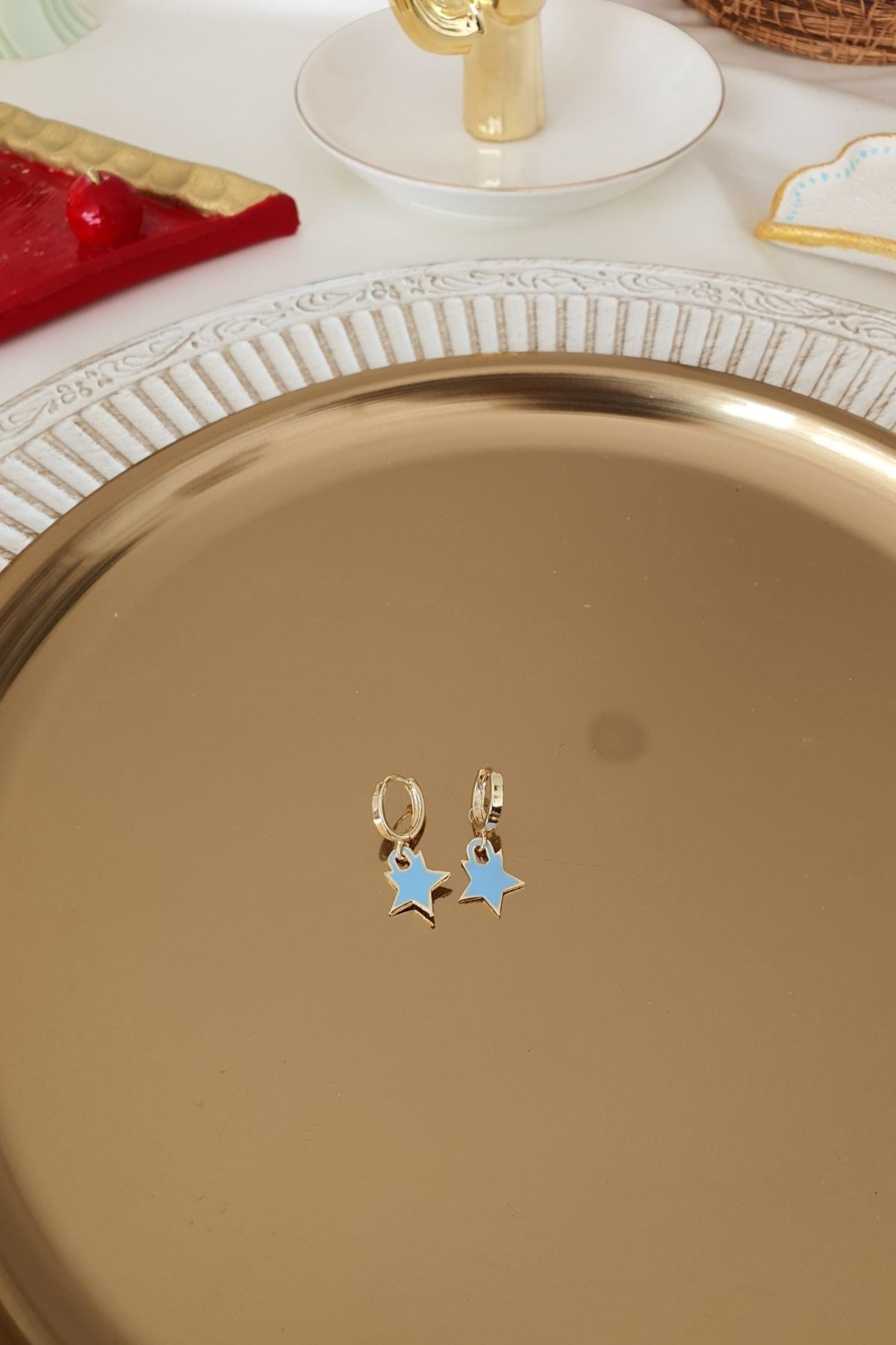 Turkuaz Yıldız Model Küpe Gold