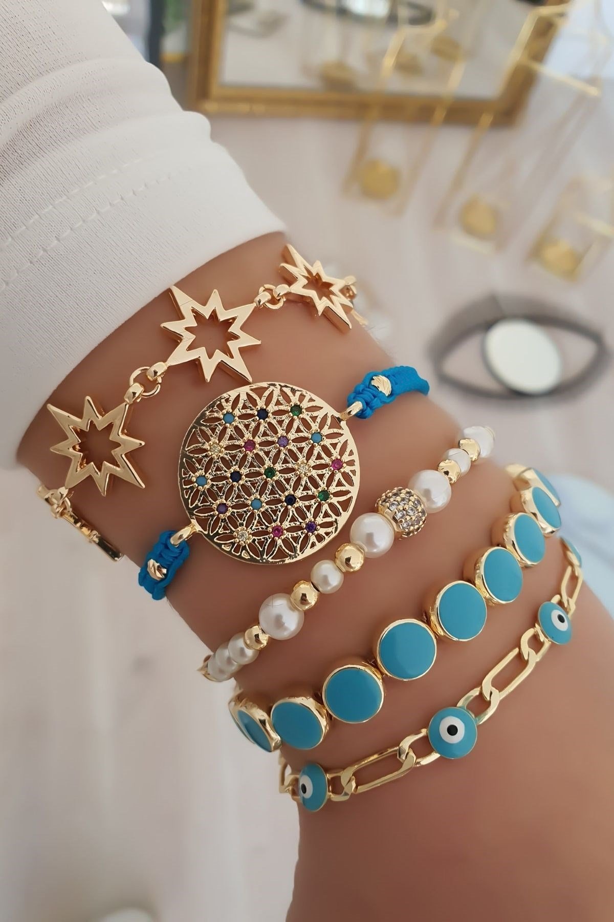 Turquoise Bileklik Kombini Gold