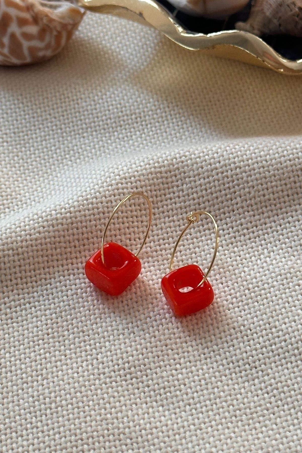 Turuncu Nostalji Boncuklu Küpe