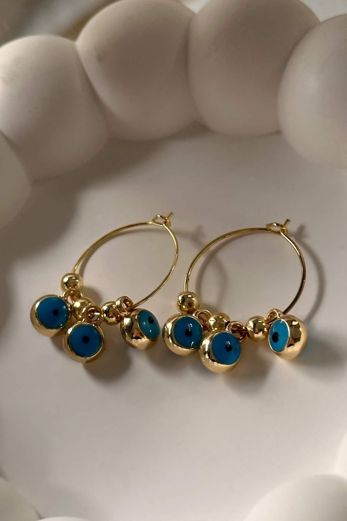 Üç Nazarlı Halka Küpe