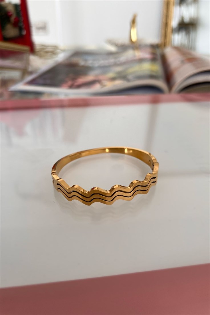 Üçlü Zigzag Model Tamtur Çelik Kelepçe Gold