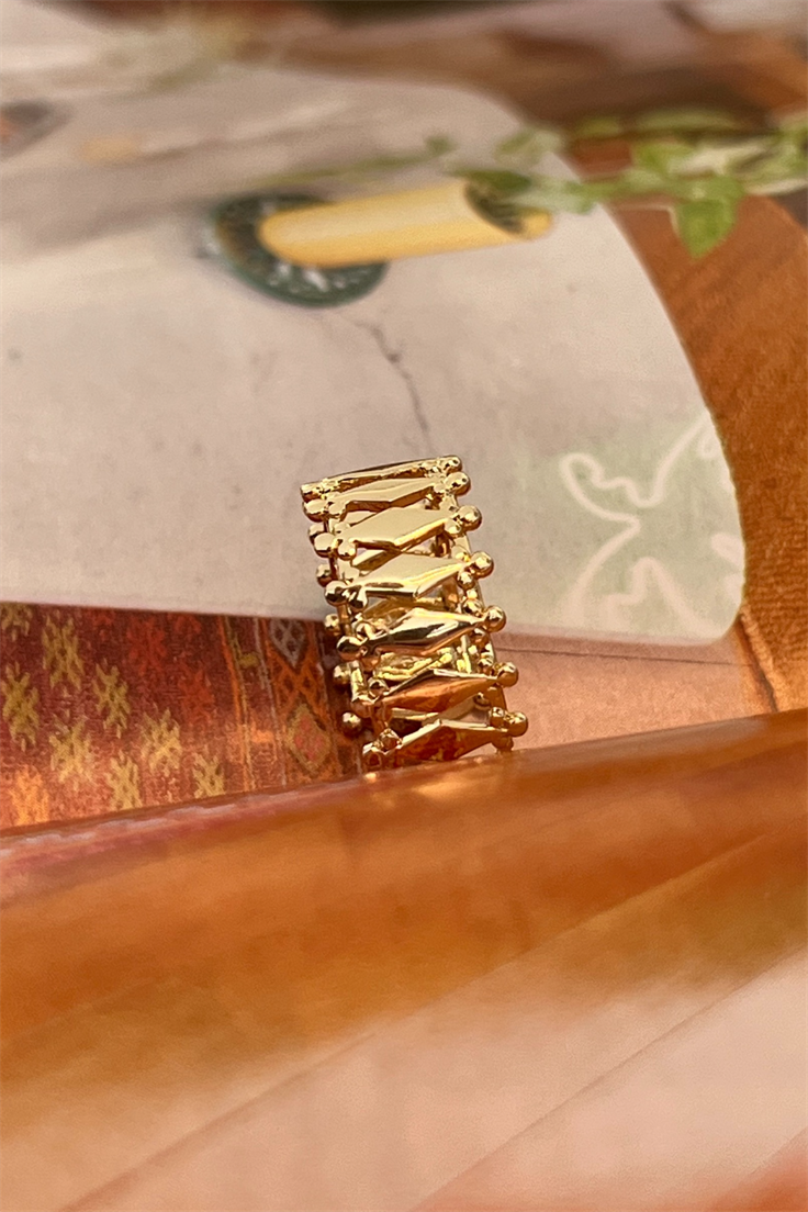 Vıntage Serıtlı Ayarlı Yüzük Gold