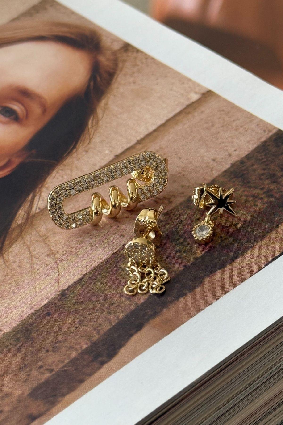 Vip Çengel Model Üçlü Set Küpe