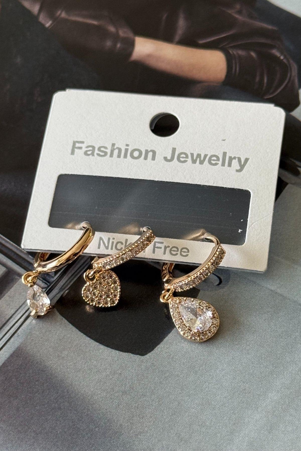 Vip Damla 3lü Set Küpe