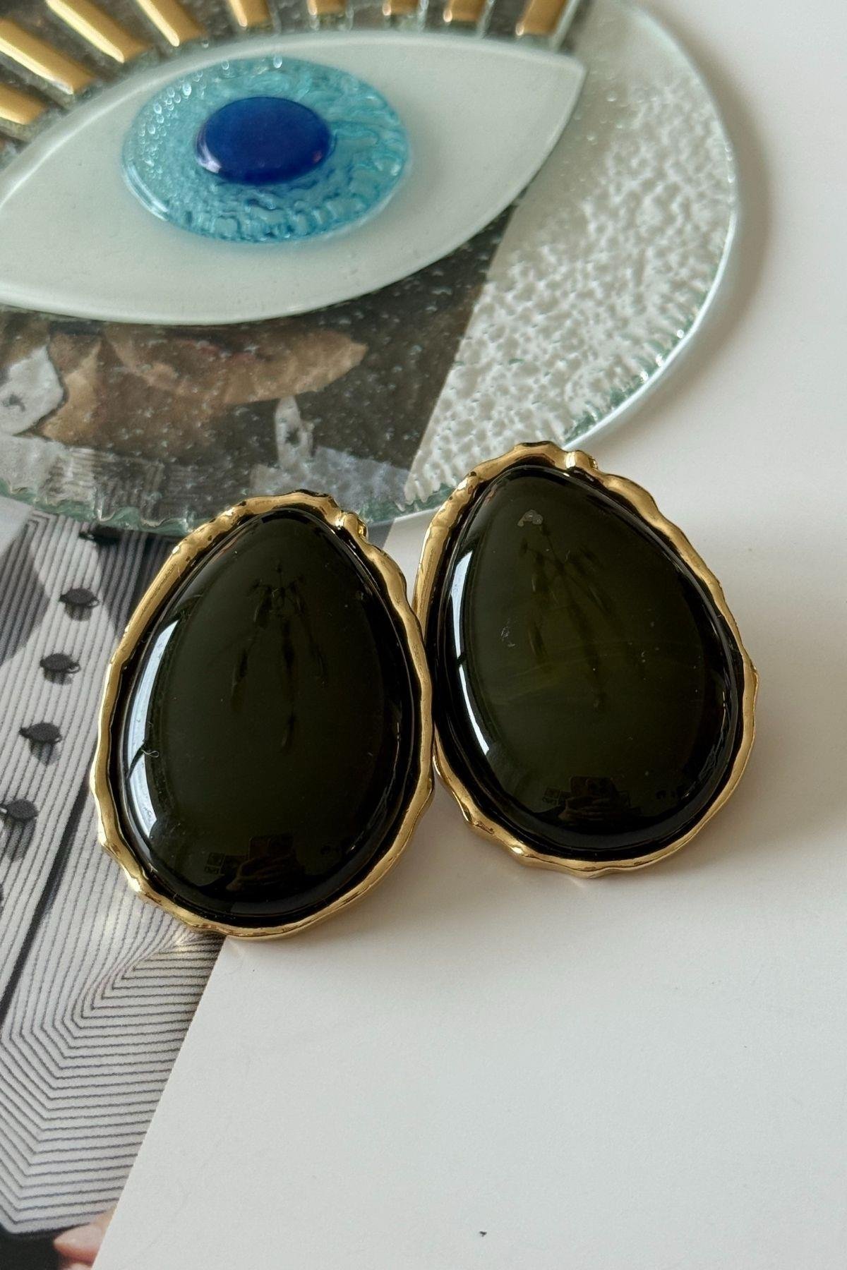 Vip Haki Yeşili Büyük Damla Küpe