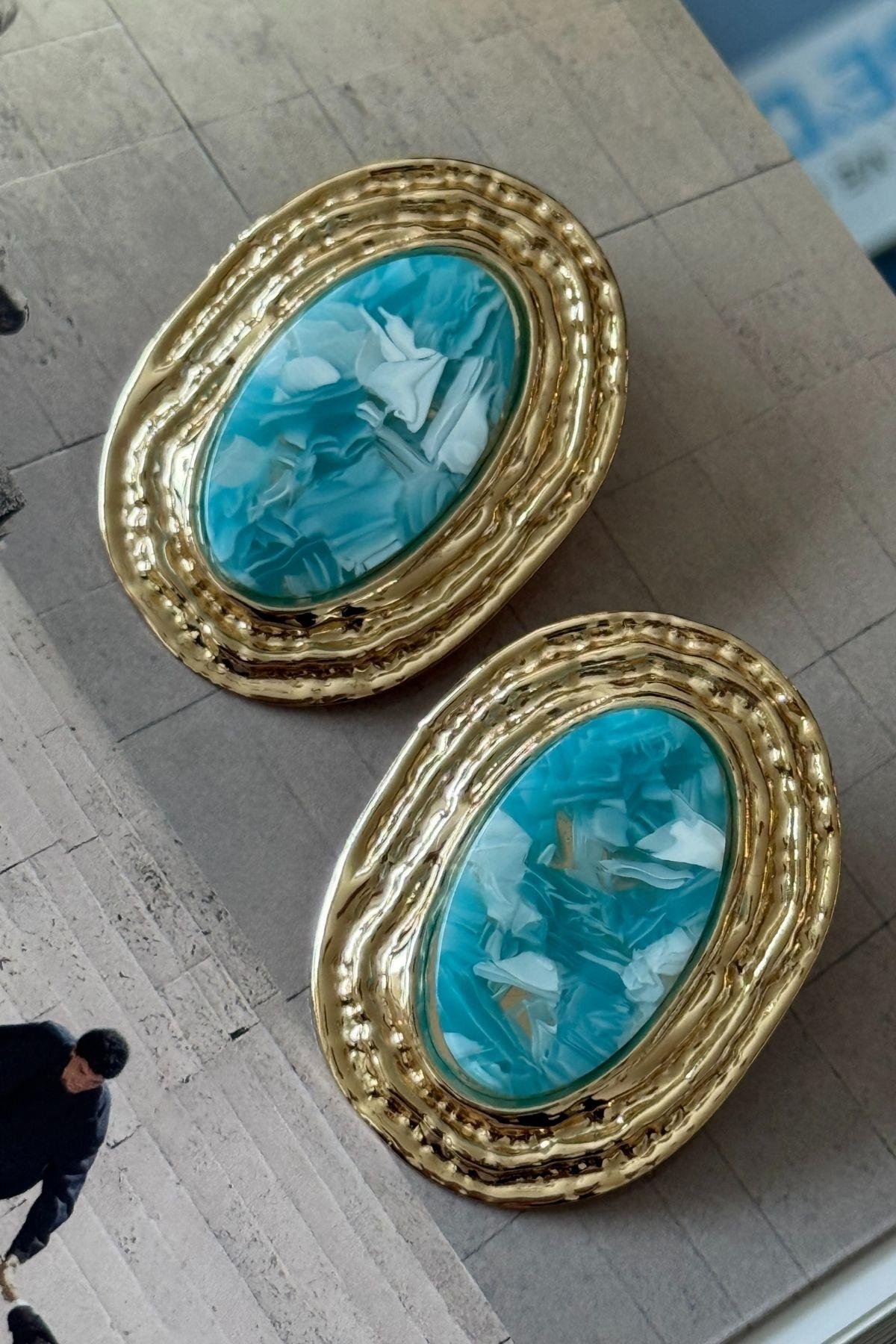 Vip Mavi Taşlı Plaka Küpe