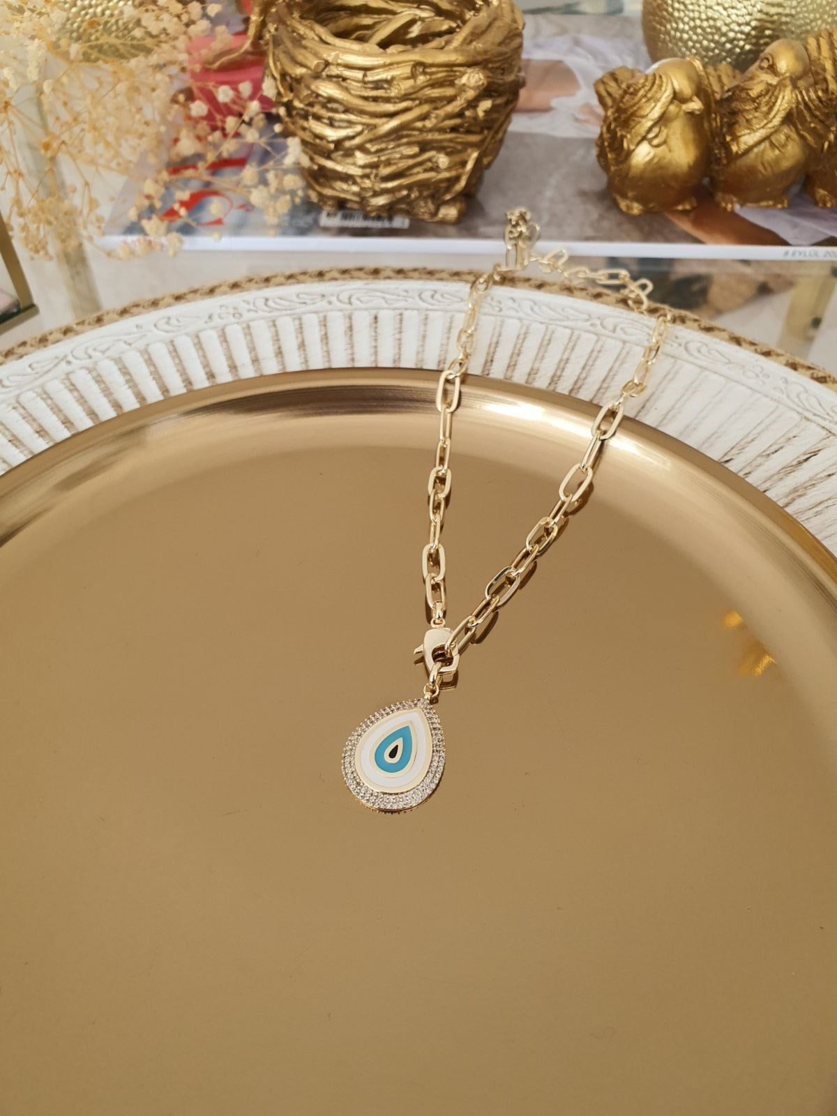 Vip Model Damla Nazar Önden Kilitli Kolye Gold