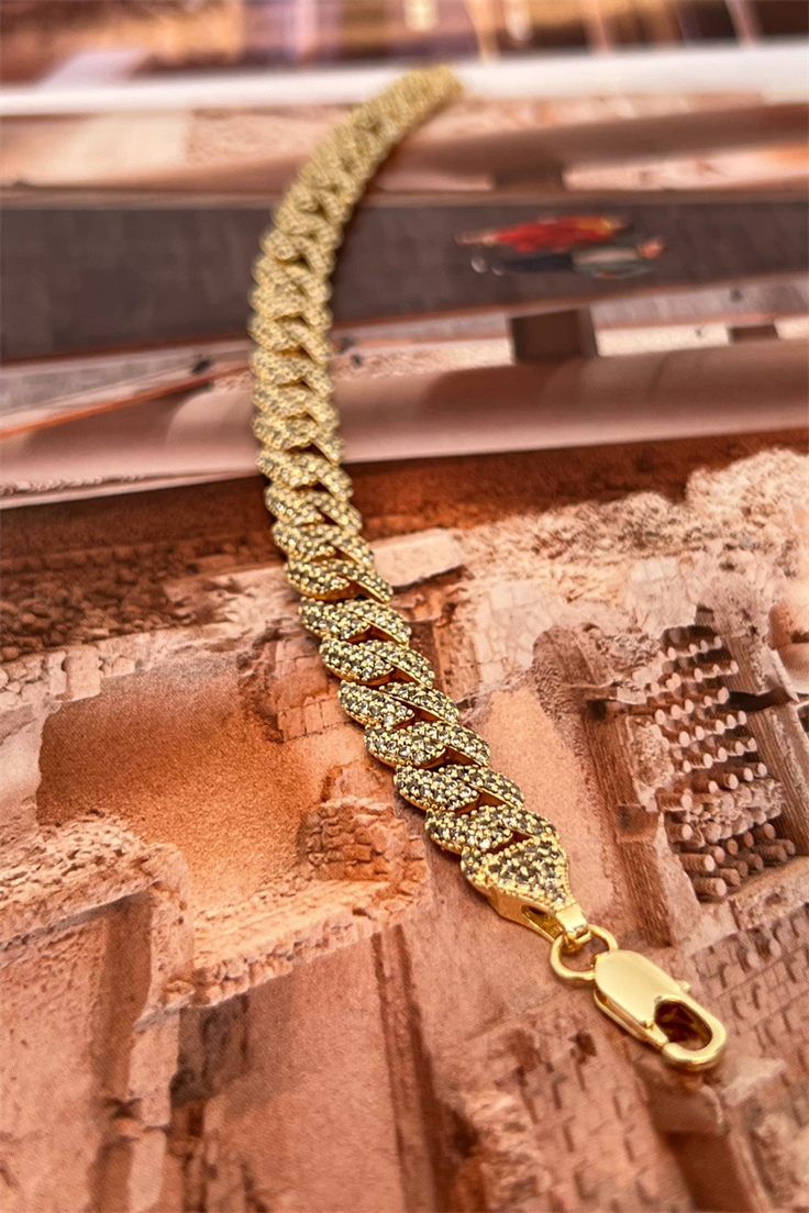 Vip Model Zirkon Taşlı Zincir Bileklik Gold