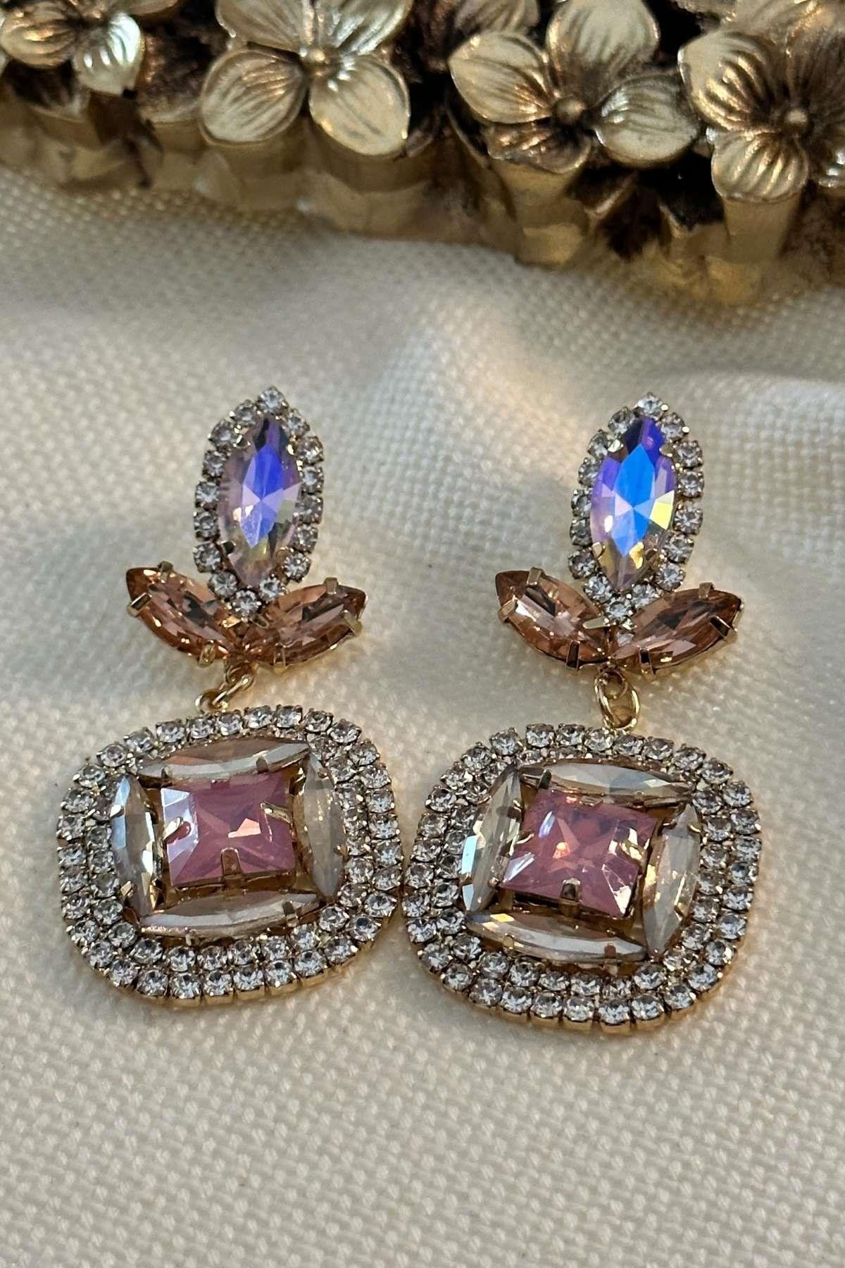 Vip Pembe Taşlı Küpe