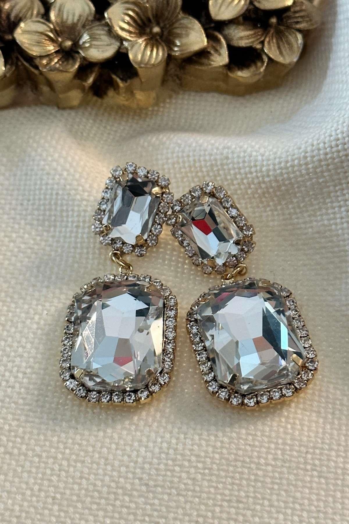 Vip Taşlı Kare Küpe