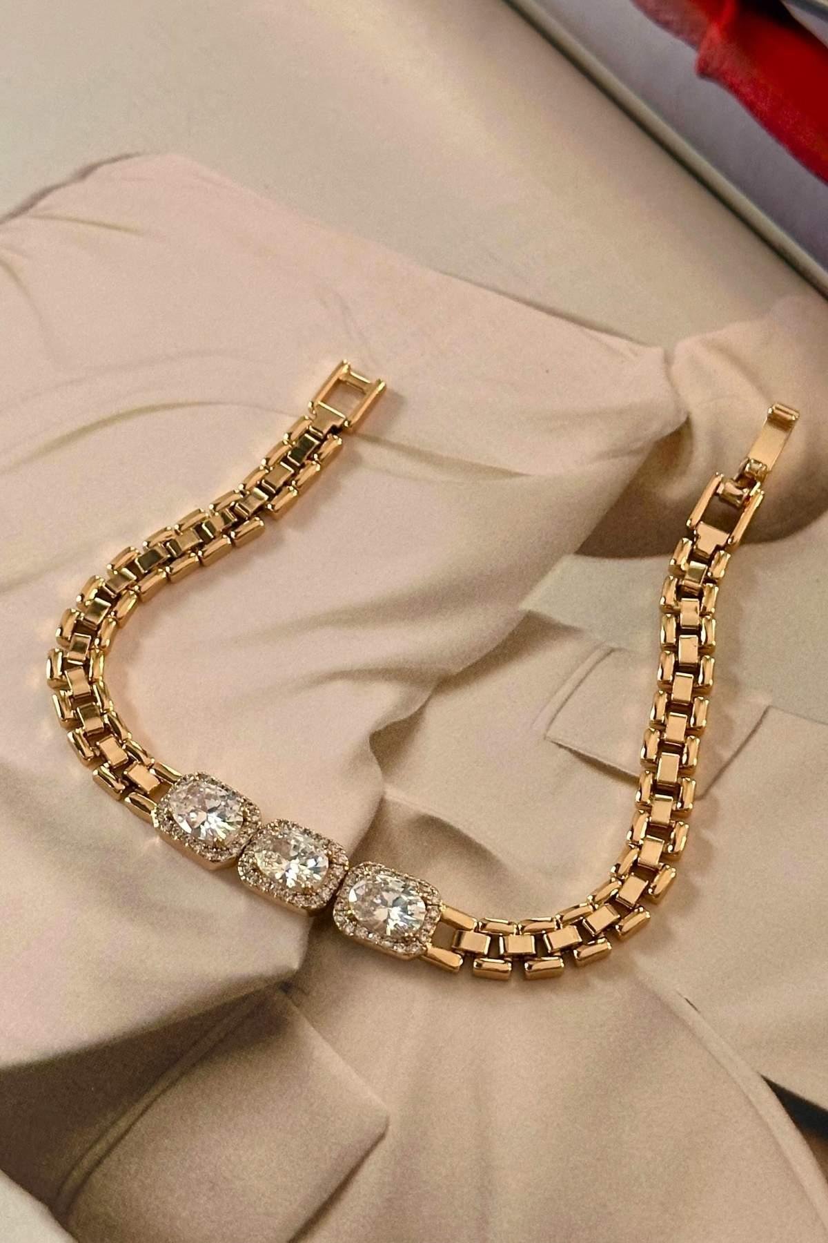 Vip Üçlü Zirkon Baget Taşlı Künye