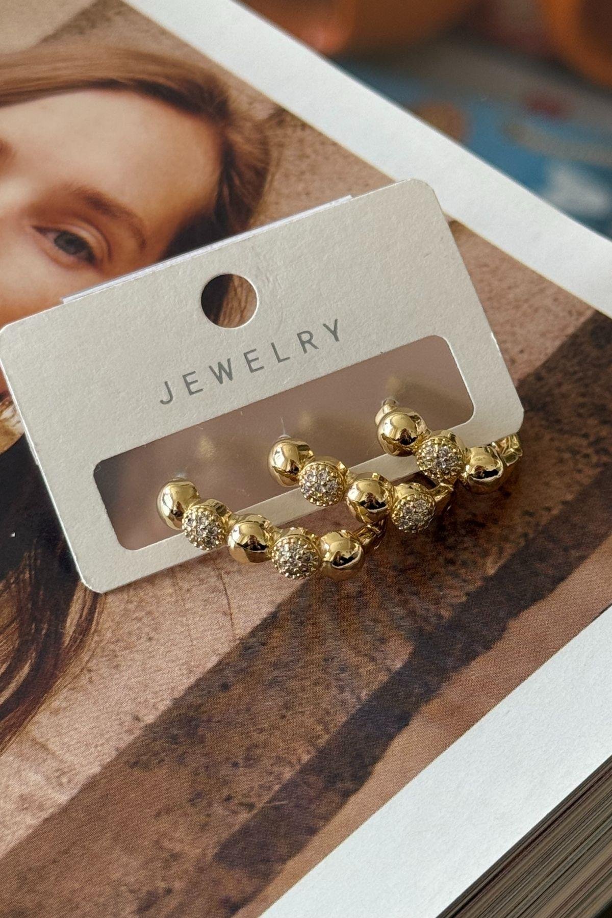 Vip Zirkon Taşlı Üçlü Set Küpe