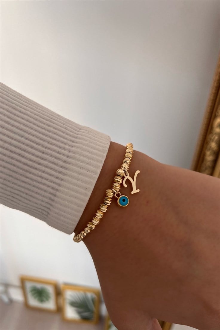 Y Harf ve Nazar Sallantılı Dorika Bileklik Gold