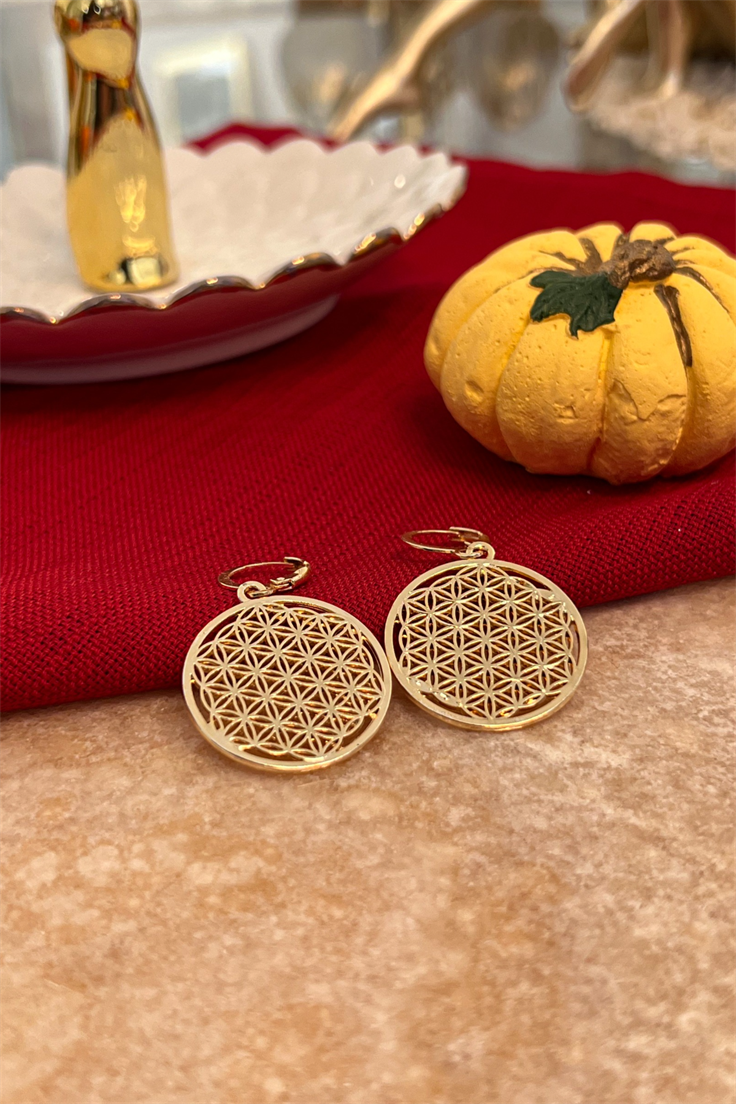 Yaşam Çiçeği Model Küpe Gold