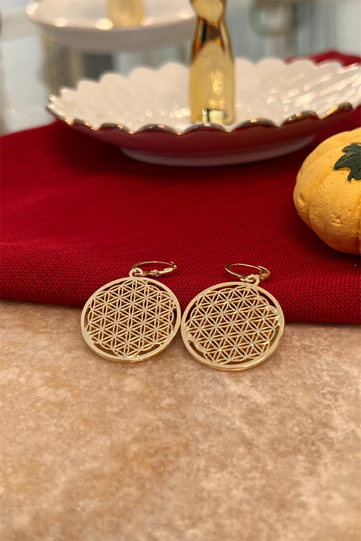 Yaşam Çiçeği Model Küpe Gold
