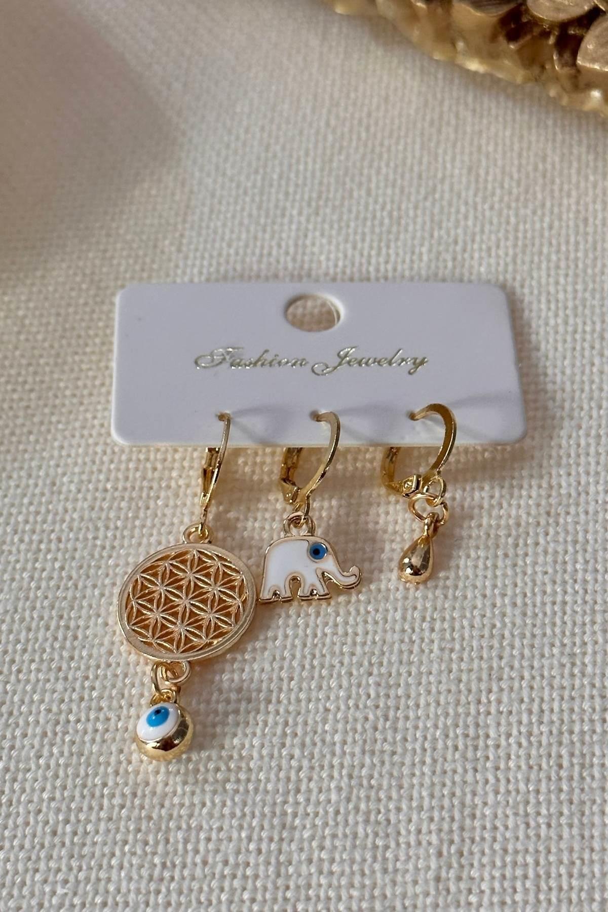 Yaşam Fil ve Damla Model Set Küpe