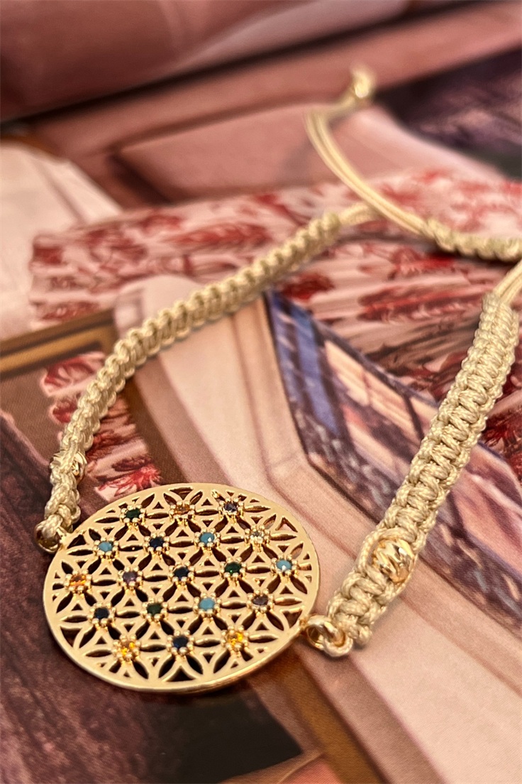 Yavru Ağzı İp Model Yaşam Çiçeği Asansör Ayarlı Bileklik Gold