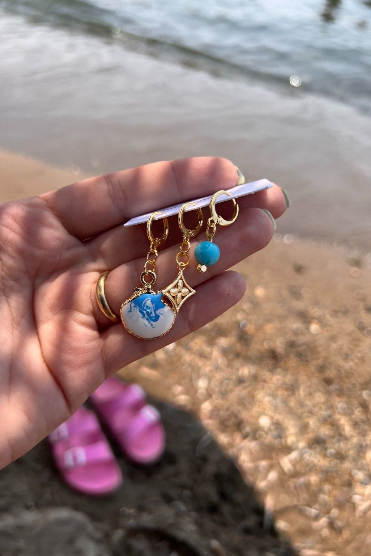 Yaz Temalı Üçlü Set Küpe Gold