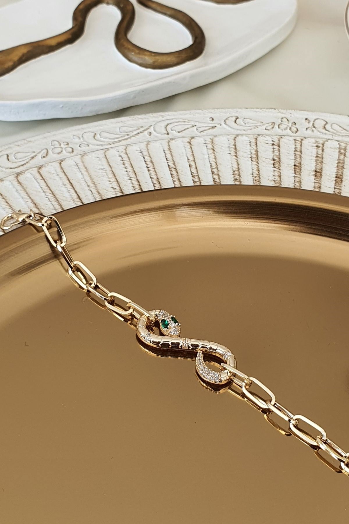 Yeşil Gözlü Yılan Model Künye Gold
