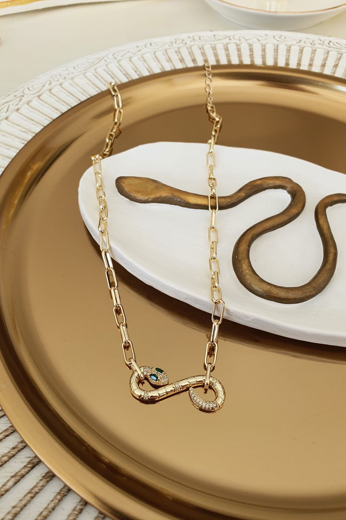 Yılan Model Zincir Kolye Gold