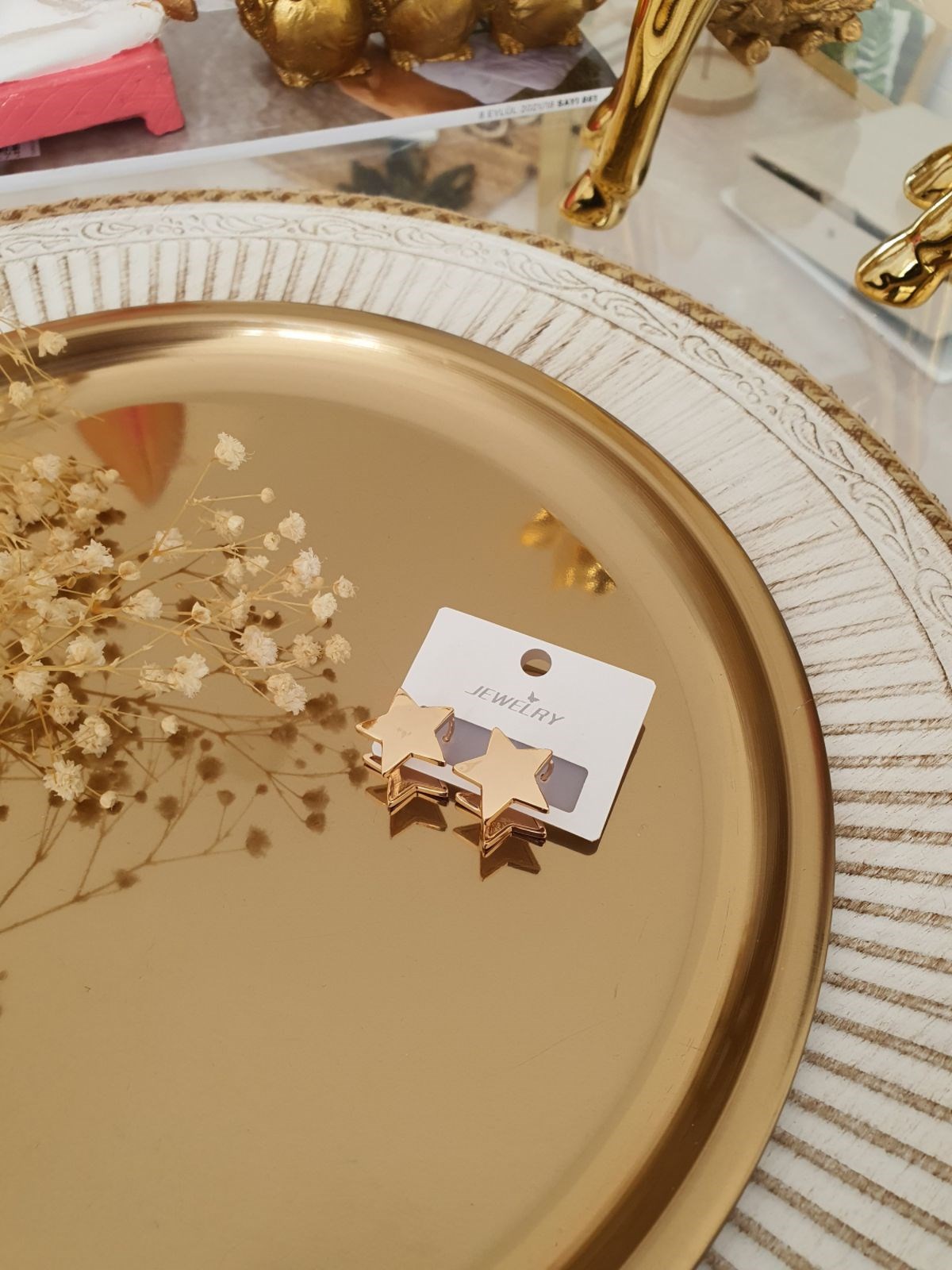 Yıldız Model Plaka Küpe Gold