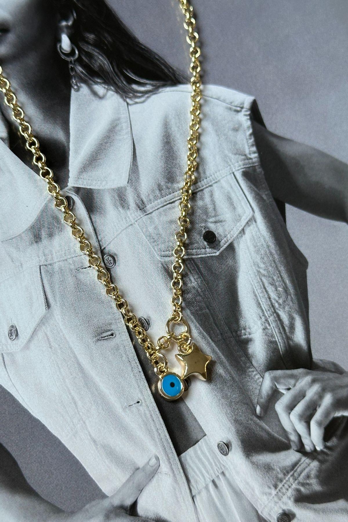 Yıldız ve Nazar Sallantılı Kolye