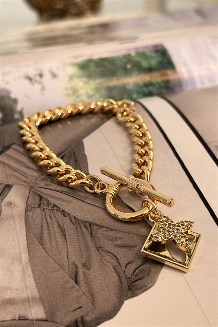 Yonca Model Önden Kilitli Bileklik Gold