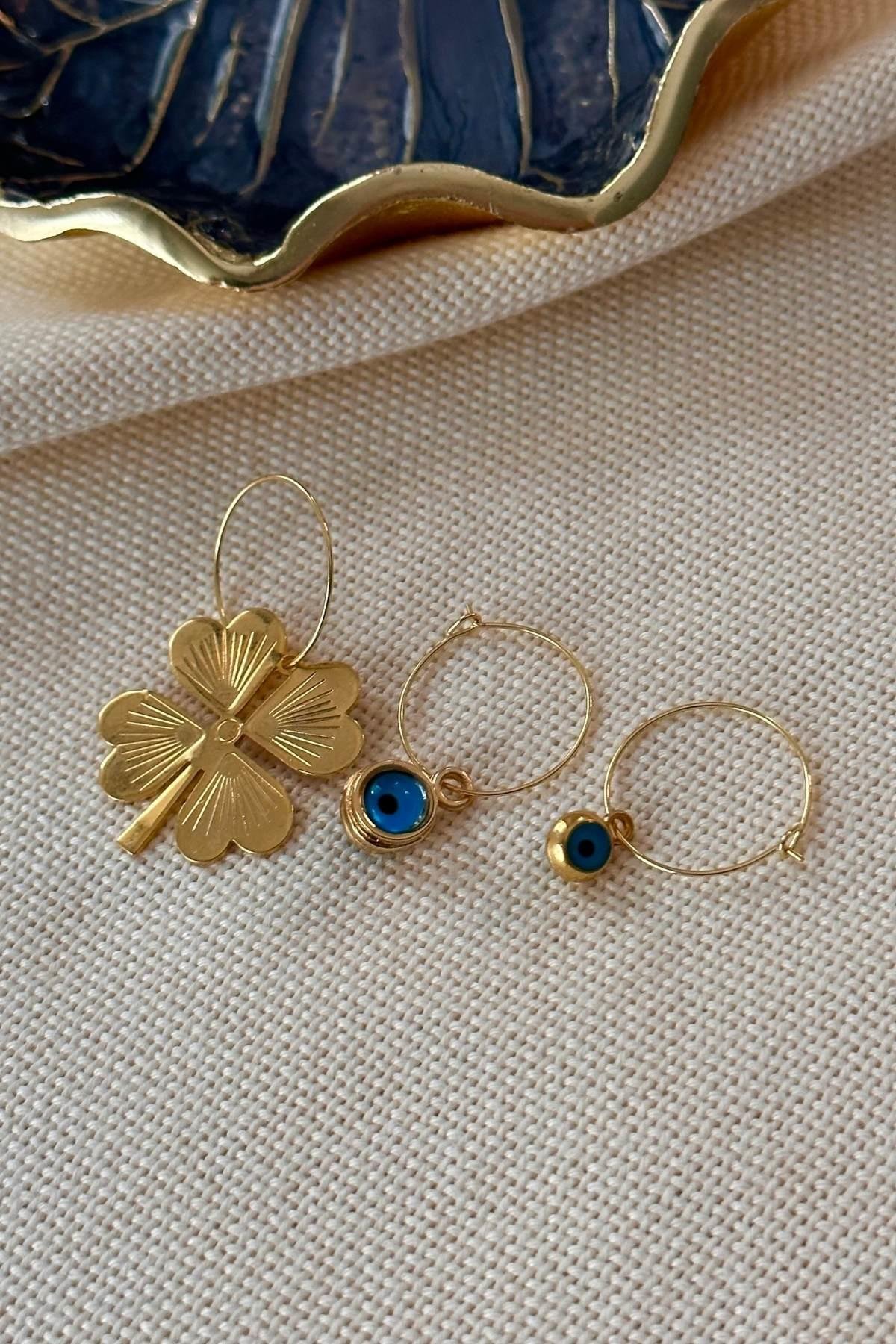 Yonca, Nazar, Küçük Nazarlı Set Küpe