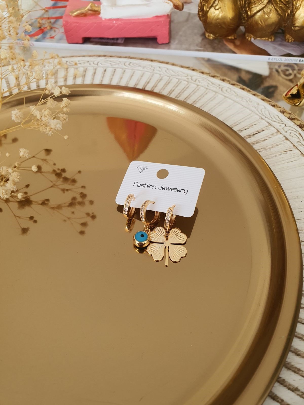 Yonca Nazar Model Set Küpe Gold