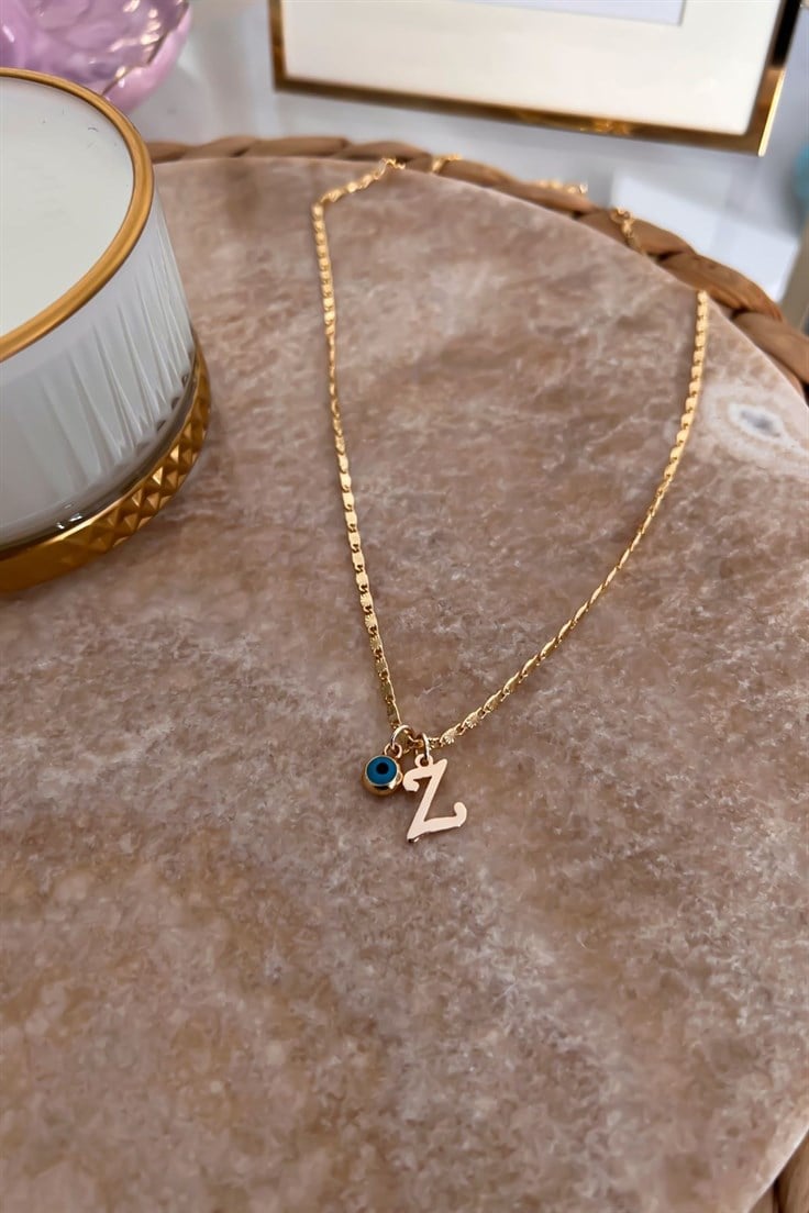 Z Harfli ve Nazar Sallantılı İnce Zincirli Kolye Gold