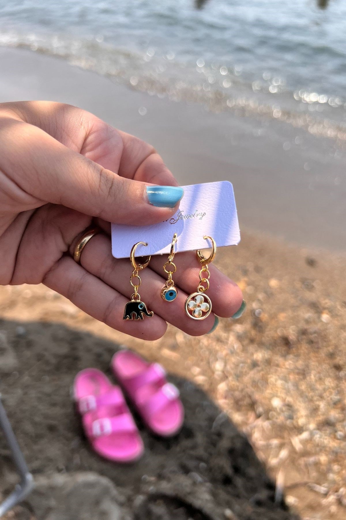 Zarif Model Üçlü Set Küpe Gold