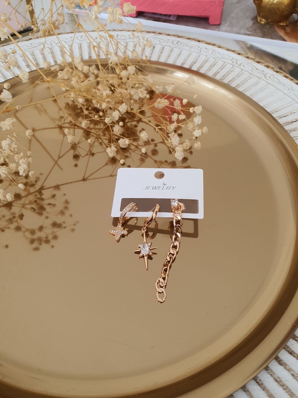 Zincir Kutup Ve Yonca Model Set Küpe Gold