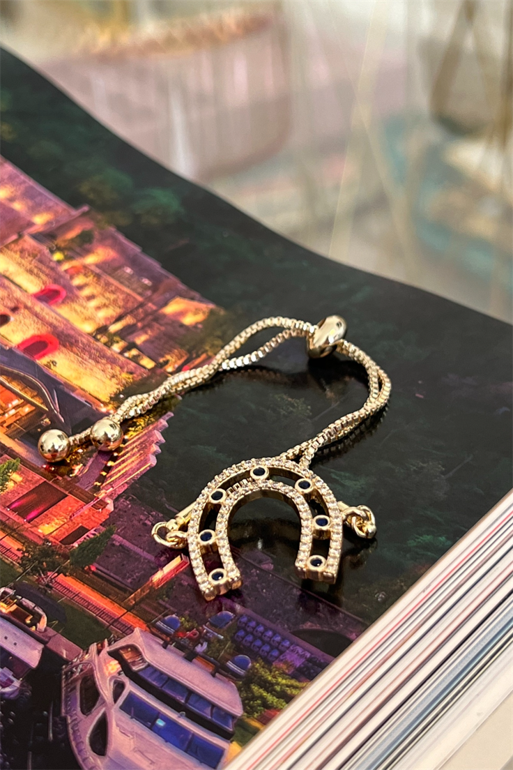 Zirkon Taşlı At Nalı Model Asansör Ayarlı Bileklik Gold