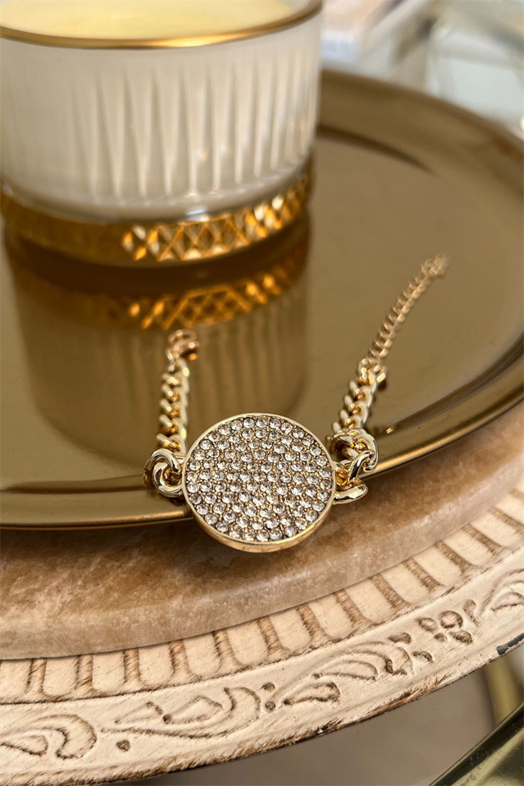 Zirkon Taşlı Daire Model Künye Gold