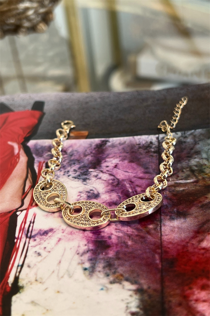 Zirkon Taşlı Düğme Model Bileklik Gold