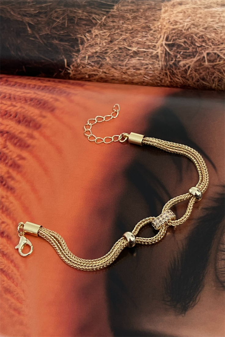 Zirkon Taşlı Düğüm Model Bileklik Gold