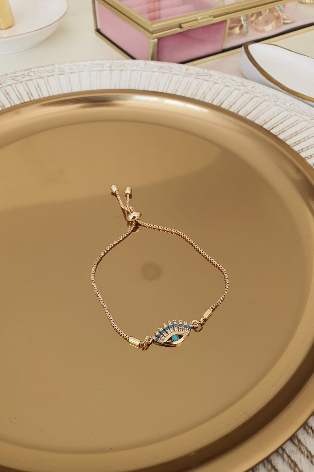 Zirkon Taşlı Göz Model Asansör Ayarlı Bileklik Gold