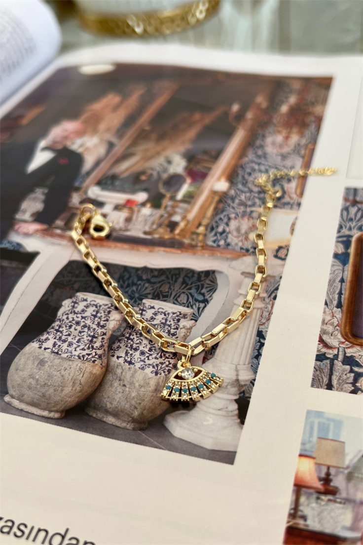 Zirkon Taşlı Göz Sallantılı Bileklik Gold