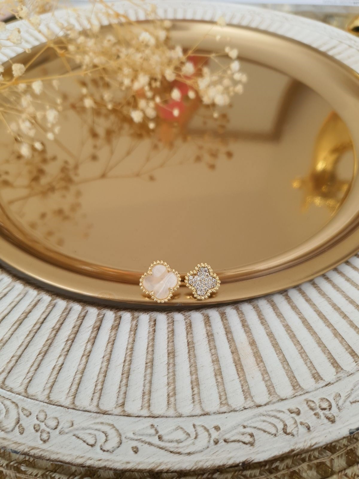 Zirkon Taşlı İkili Yonca Model Yüzük Gold