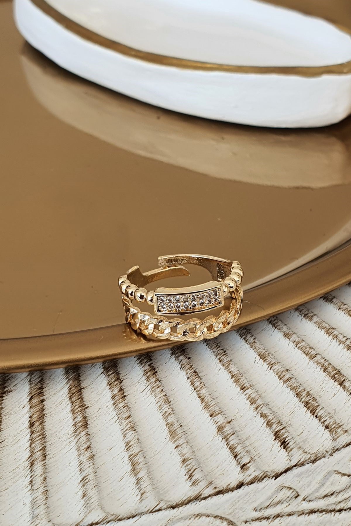 Zirkon Taşlı İkili Yüzük Gold