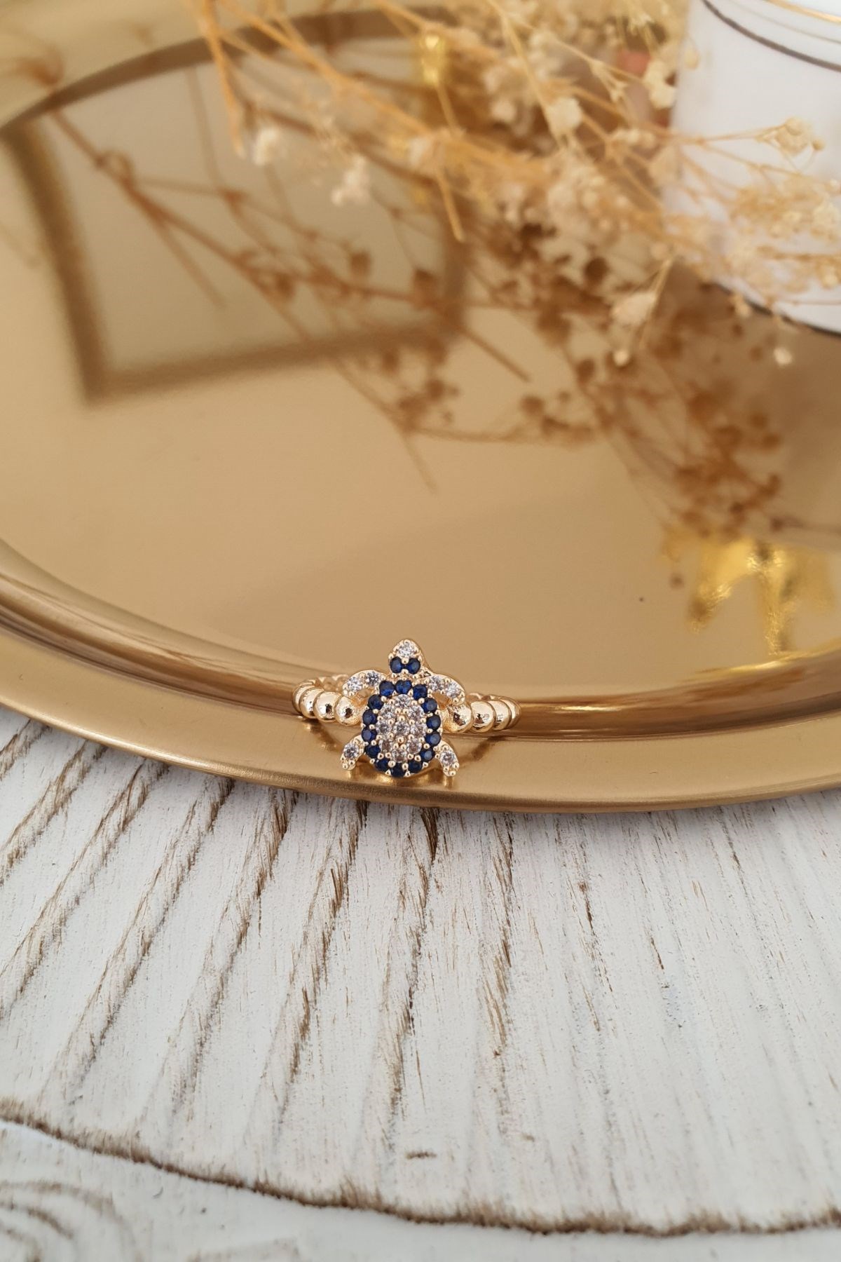 Zirkon Taşlı Kaplumbağa Model Yüzük Gold