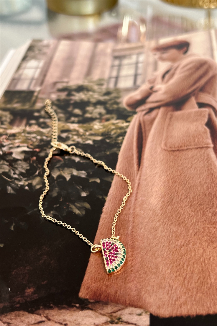 Zirkon Taşlı Karpuz Model Halhal Gold