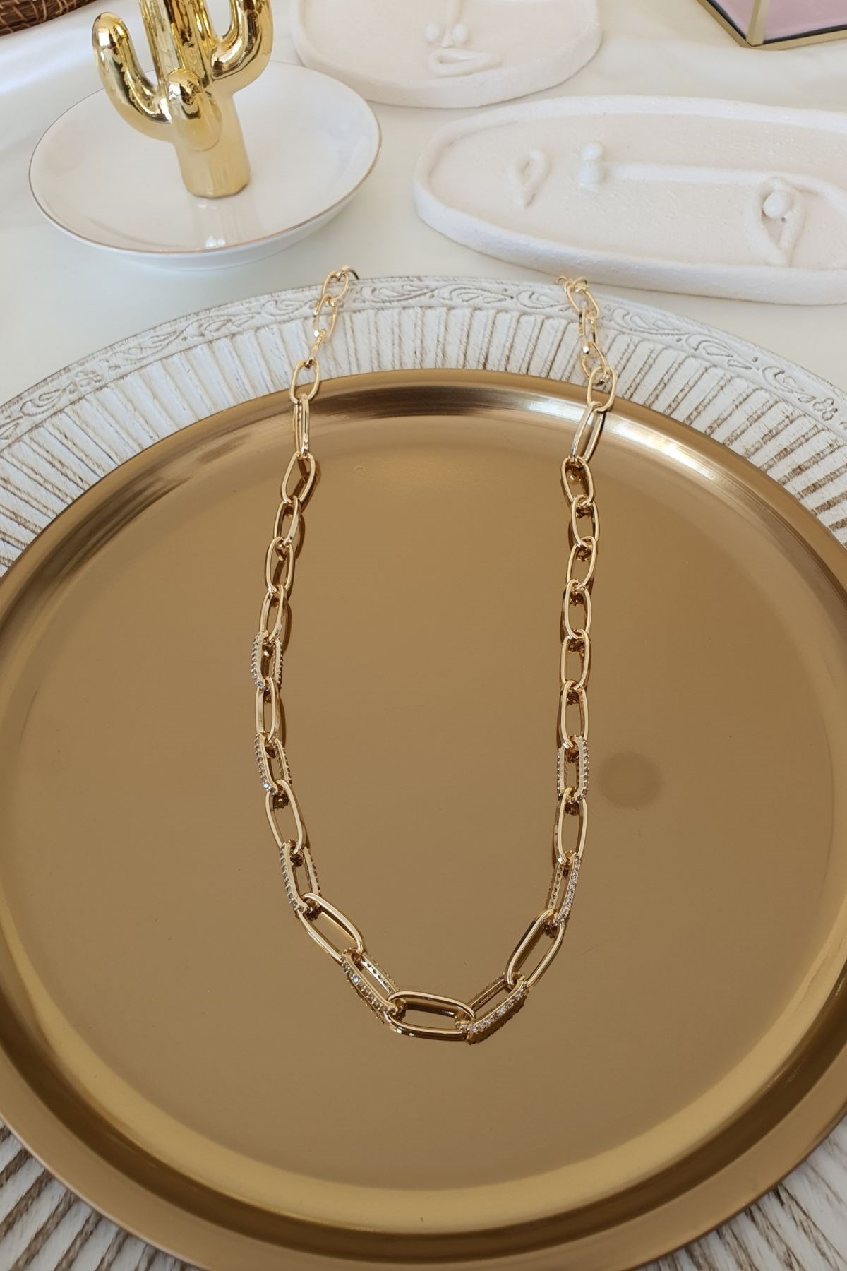 Zirkon Taşlı Kuyumcu Model Halat Kolye Gold