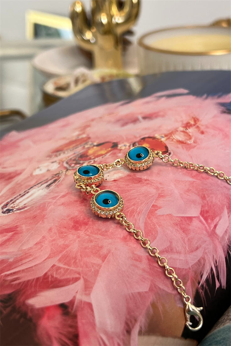 Zirkon Taşlı Kuyumcu Model Nazar Bileklik Gold