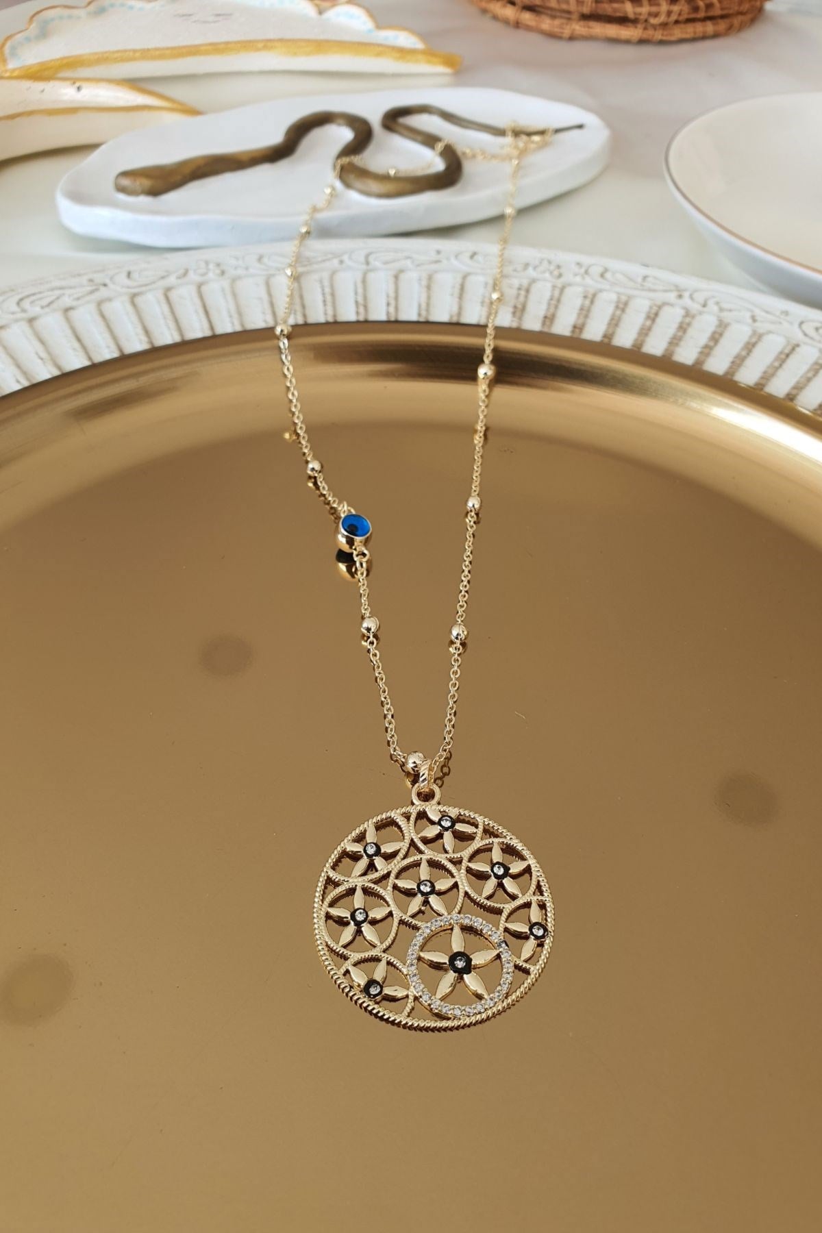 Zirkon Taşlı Kuyumcu Model Yaşam Çiçeği Kolye Gold